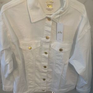 Lilly Pulitzer White Jean Jacket with Gold Accents